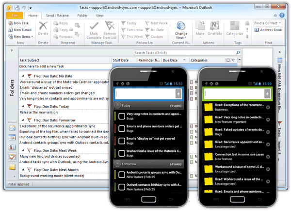 Android Tasks and Notes Sync with Outlook